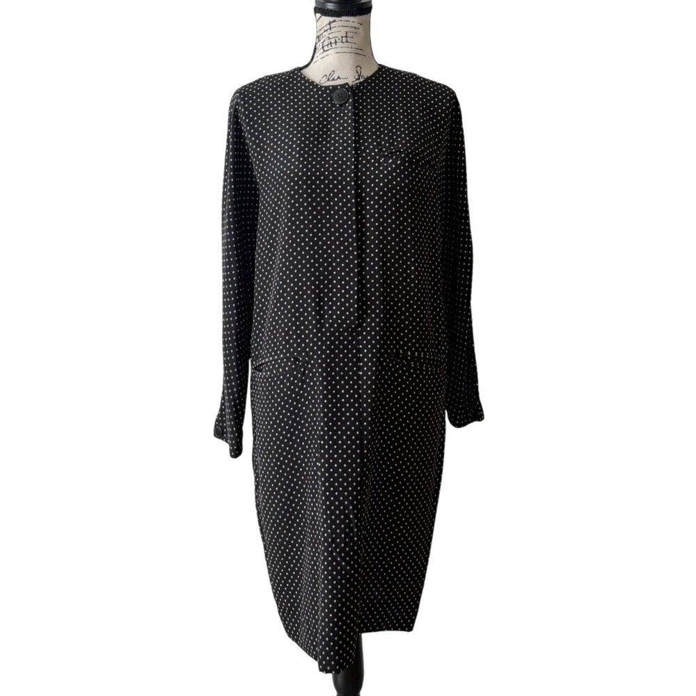 Vintage St. Gillian by Kay Unger Silk Shift Dress Black White Polka Dot Size 6